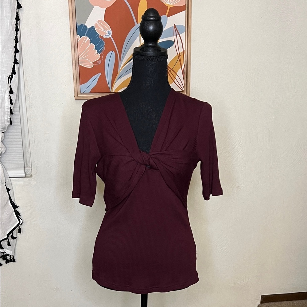 Lauren Ralph Lauren Twist-Front Rib-Knit Cotton-Blend Top Size M
